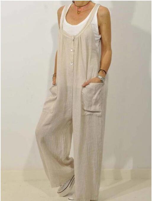 Pocket Solid Color Elastic Button Romper