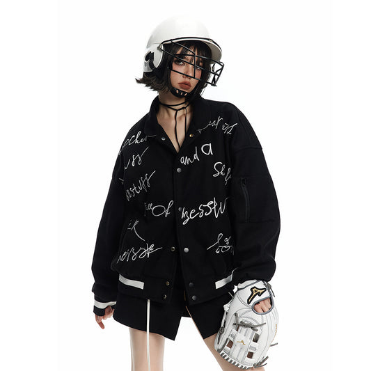 Handwritten Letter Embroidery Jacket Men