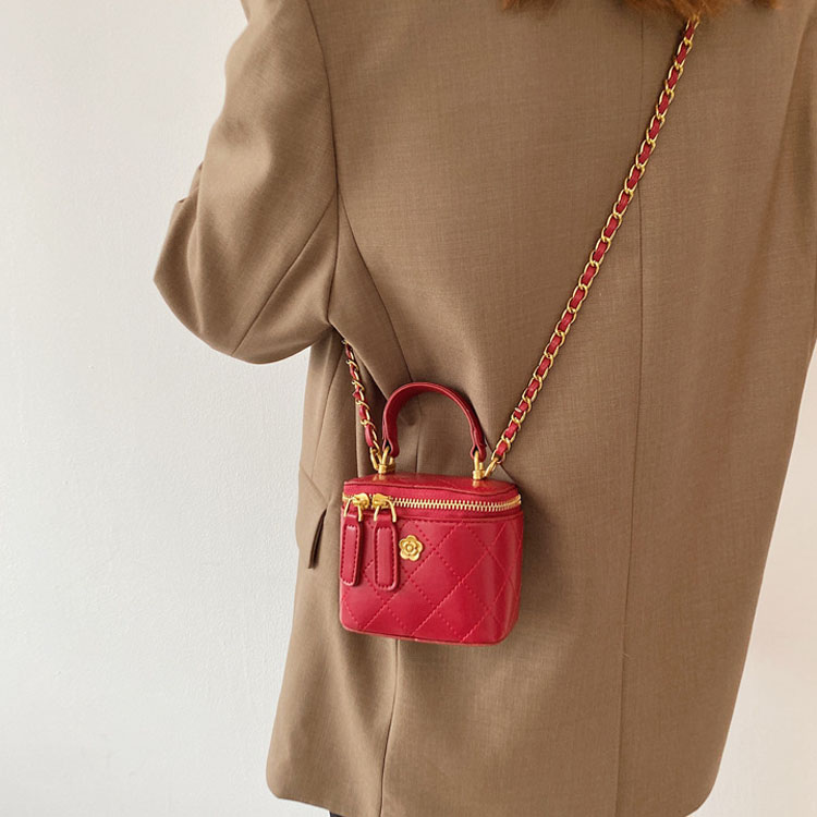 Mini Lipstick Small Bag Camellia Chain Box Handbag Shoulder Messenger Bag For Women