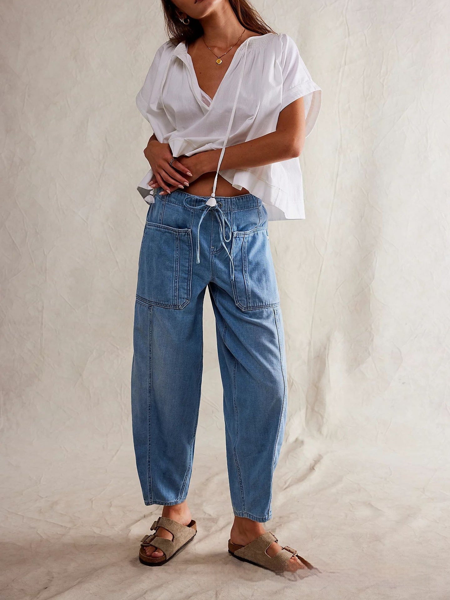 Casual Loose Low-Waist Barrel-Shape Womens Jeans