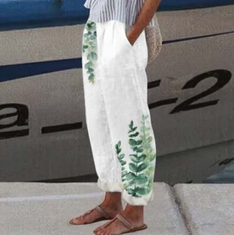 3D Digital Printing Cotton And Linen Simplicity Rag-eared Casual Pants