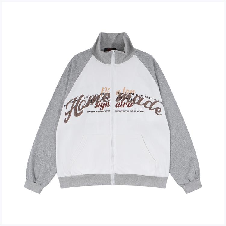 Women's Loose Tiger Embroidered Stand Collar Colorblock Jacket