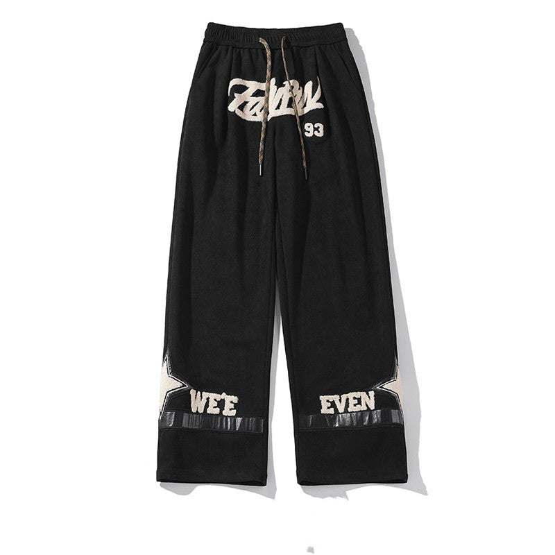 Hong Kong Style Large Size Suede Trousers With Straight Leg