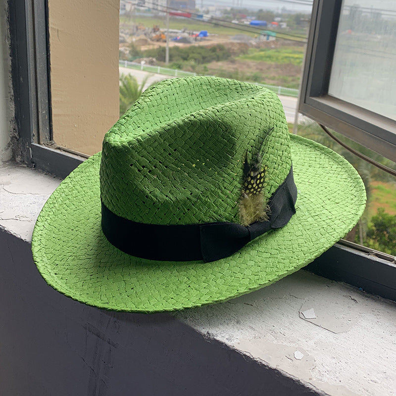 Eight-point Grass Hand-knitted Feather Fedora Hat