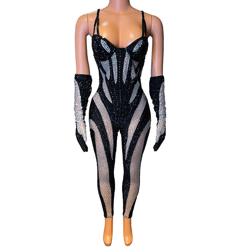 Black And White Party Long Tight Jumpsuit