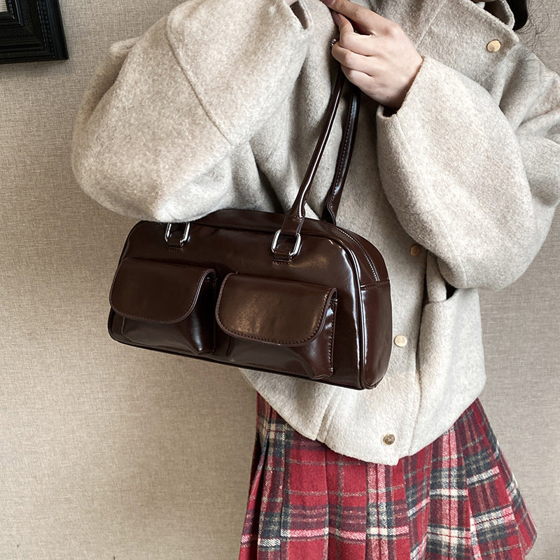 College Style Velvet Frosted Leather Bow Ribbon Commuter Bag Advanced Simple