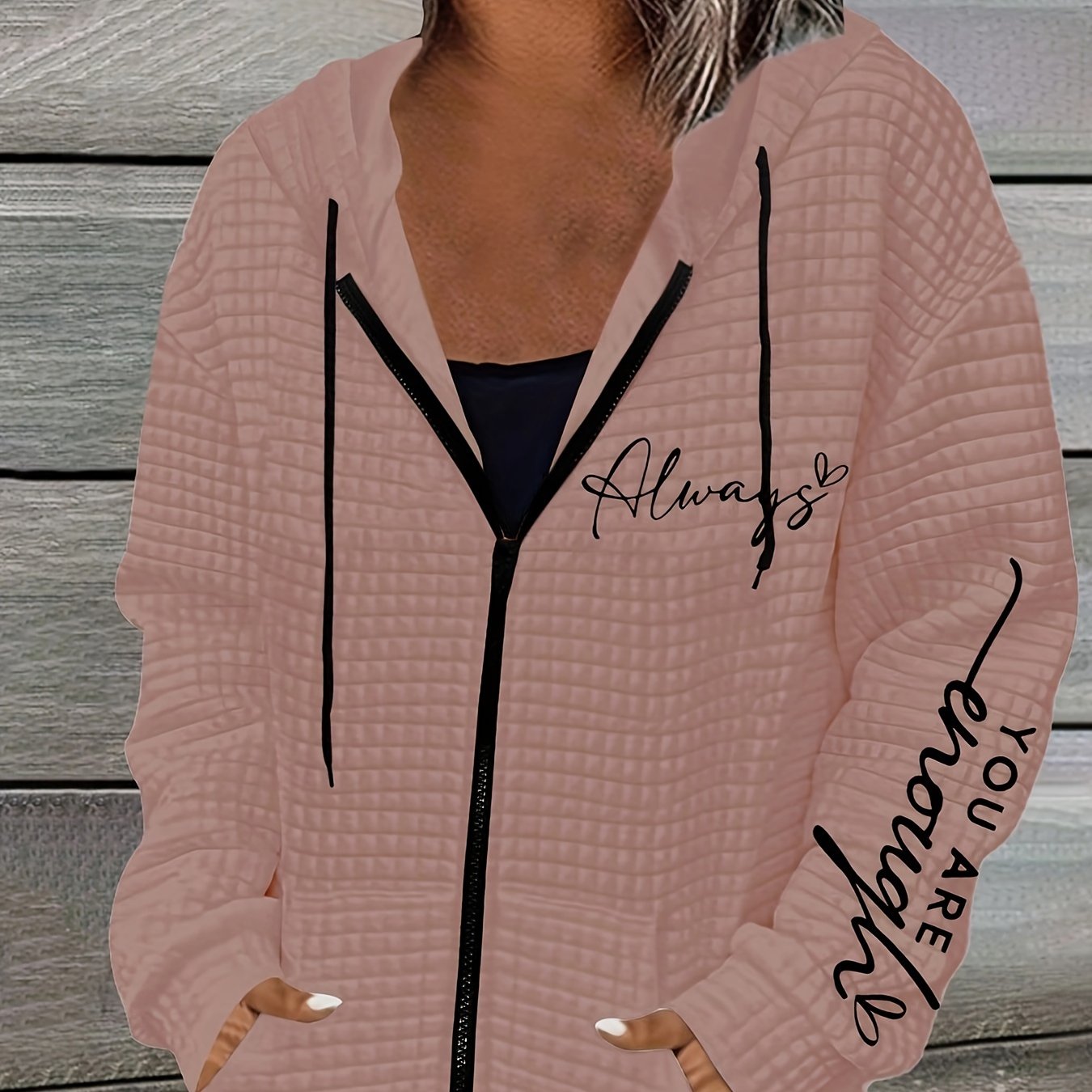 Casual langærmet sweaterjakke med lynlås og hætte til kvinder med print