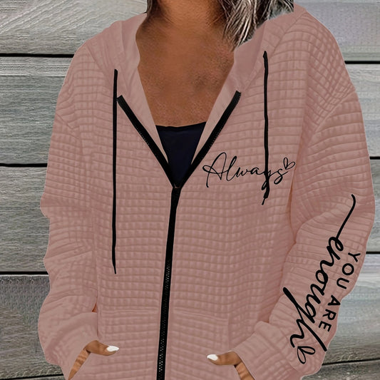 Casual langærmet sweaterjakke med lynlås og hætte til kvinder med print