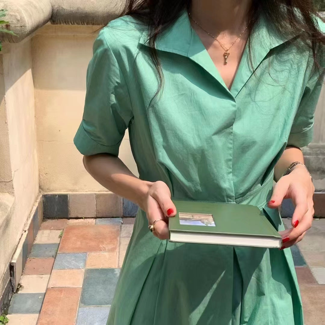 Slim Bubble Sleeve Shirt Style Dress For Women