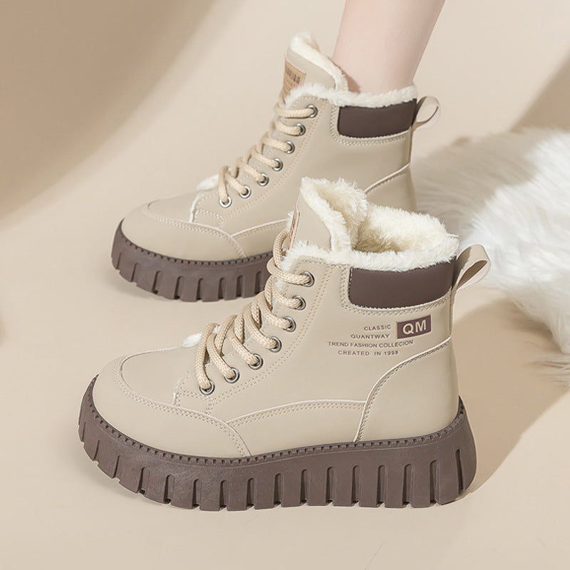 Velvet Cotton Shoes Women's Shoes British Style Martin Female Boots Booties