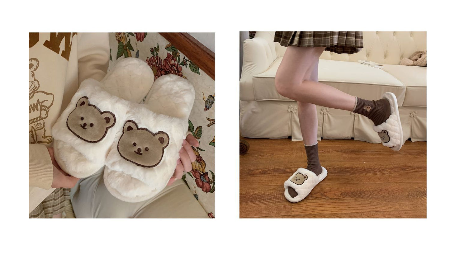 Women's Warm Autumn And Winter Cute Bear Cotton Slippers