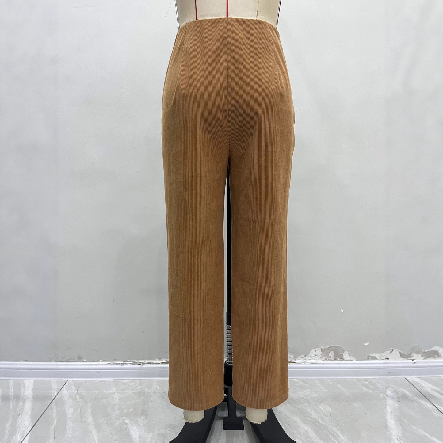 Women's Pit-stripe Buttoned Slim-fit Straight-leg Trousers