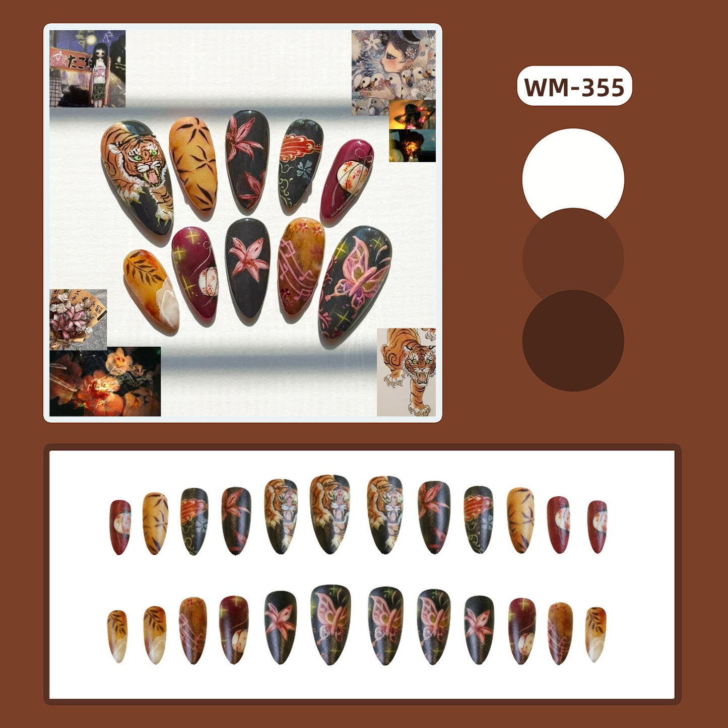 Retro Tiger Style Nail Tips 24 Pieces