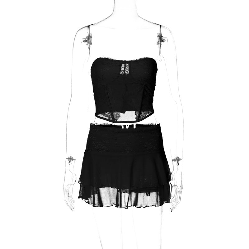 Ultra-short, Double-layered Pure-youth-style Skirt Set For Women