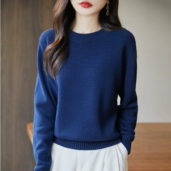 Klein Blue Round Neck Sweater Long Sleeve Loose Bottoming Shirt