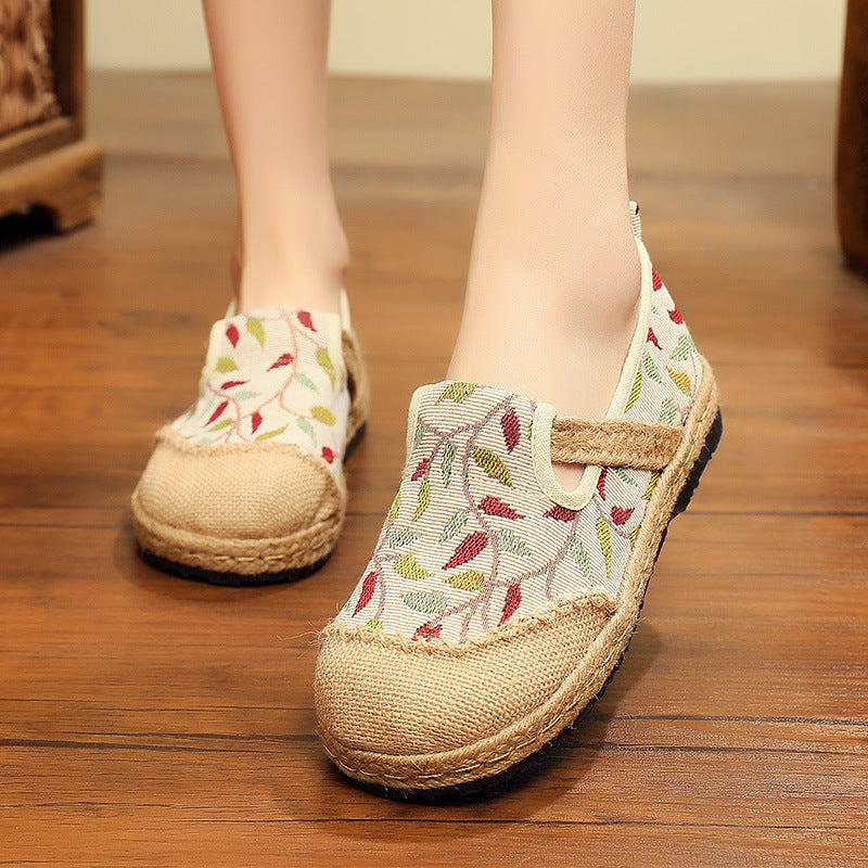 Ladies' New Cotton And Linen Floral Craft Shoes