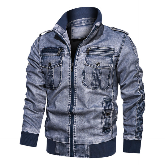 Washed PU Leather Jacket Plus Size Motorcycle Leather Coat