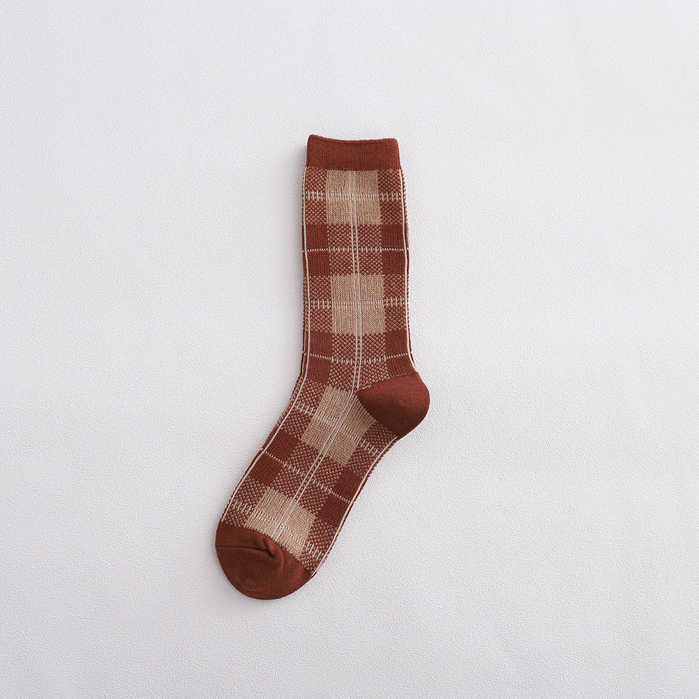 Socks Women's Tube Retro British Checkered  Long Tube Pile Stockings