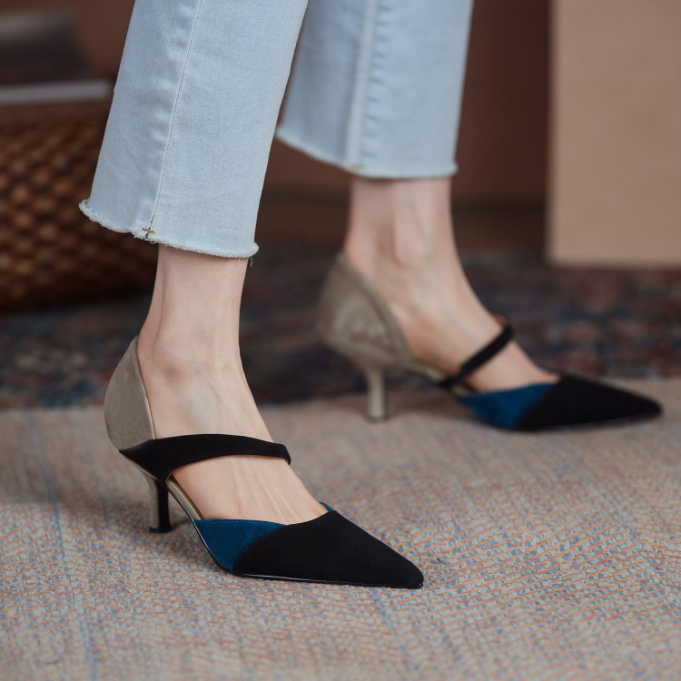 Single Shoes Pointed Toe Caps Stiletto Shallow Mouth Color Matching Women's Shoes