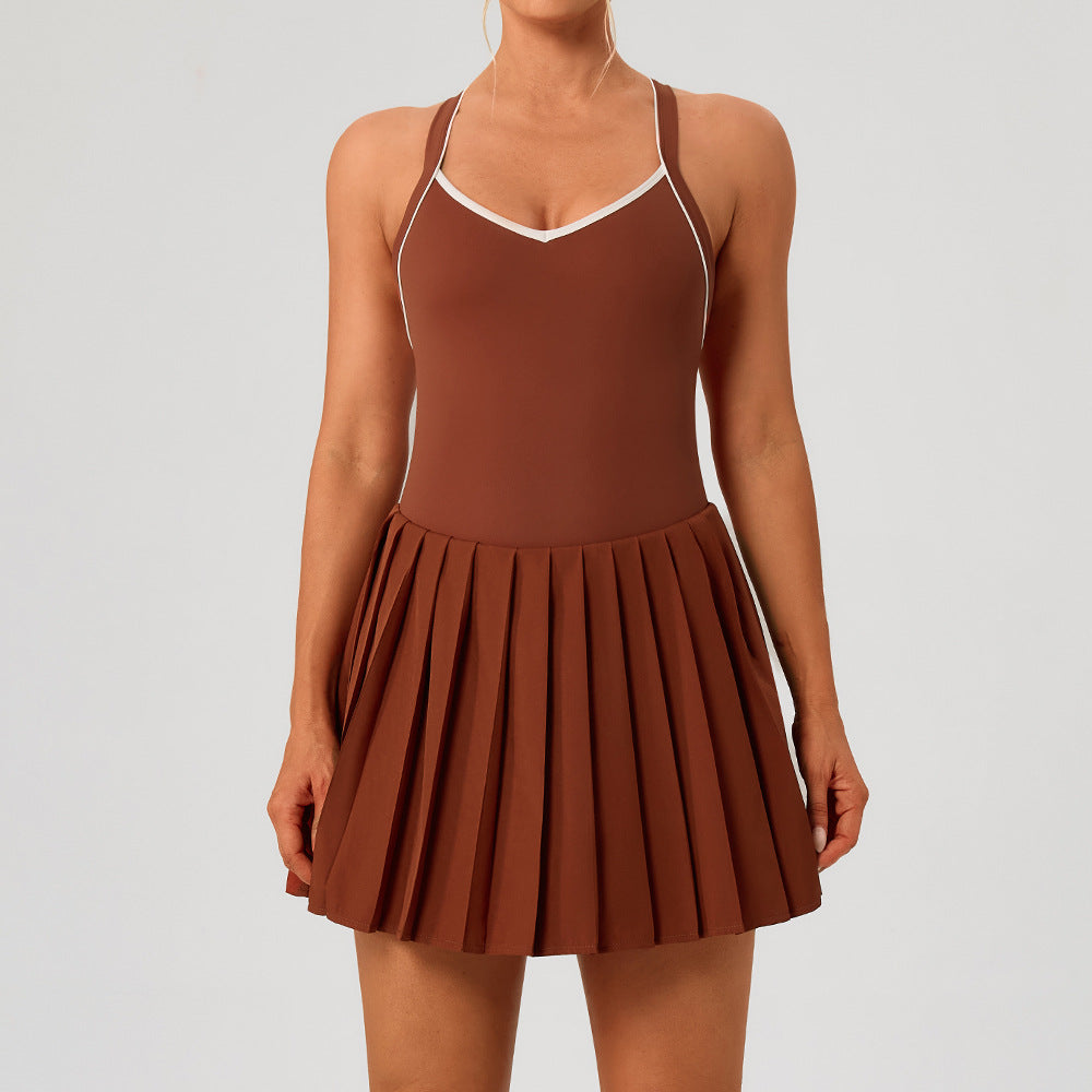 Short Skirt With Built-in Chest Pads Anti-exposure Tennis Skirt