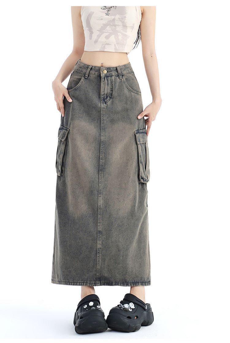 Fashion Cement Gray Denim Skirt For Women