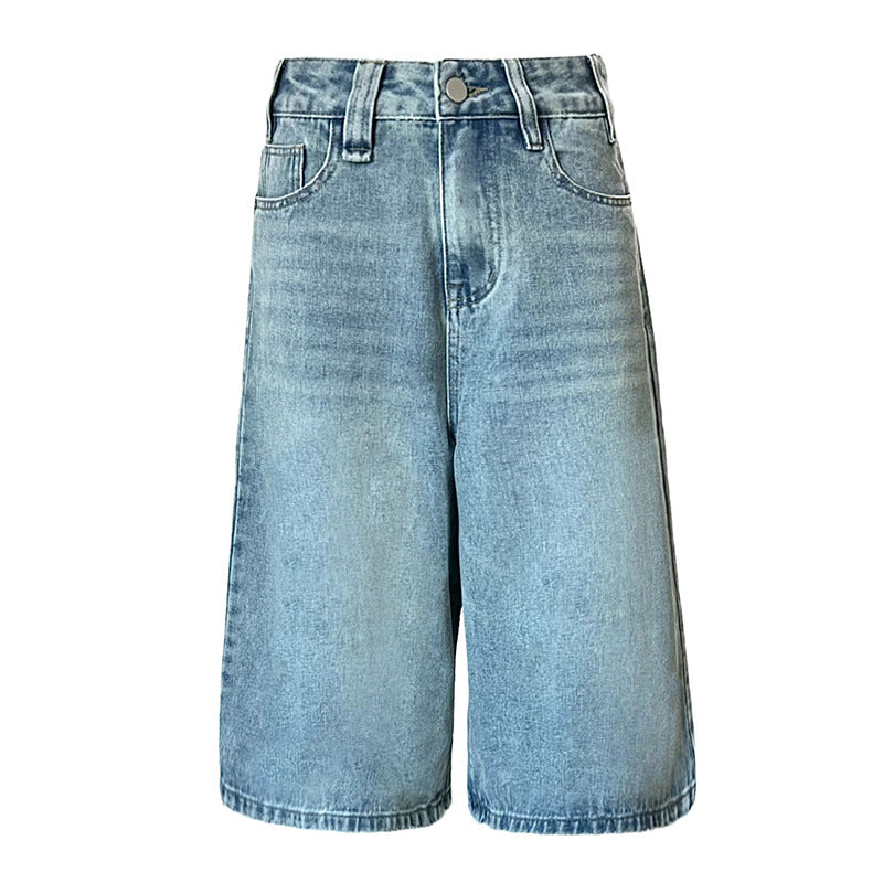Amerikanske Retro Bukser med Høj Talje, Løs Pasform, Brede Ben, Alsidige Cropped Bukser Shorts Straight
