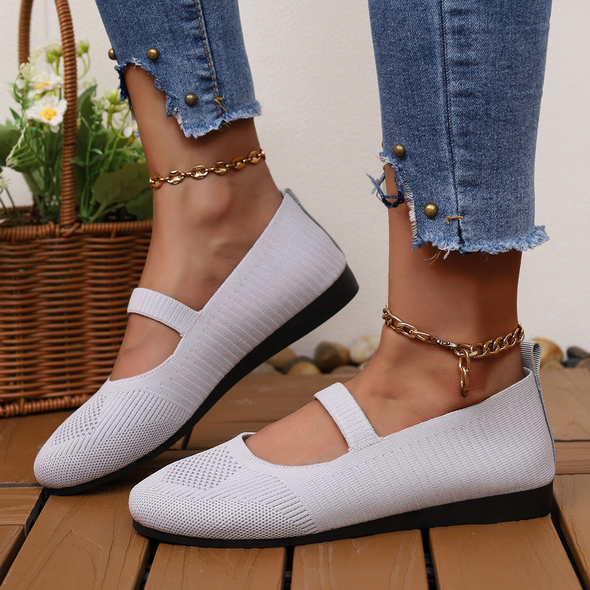 Round Head Comfortable Flat Casual Shallow Mouth Flying Woven Pumps