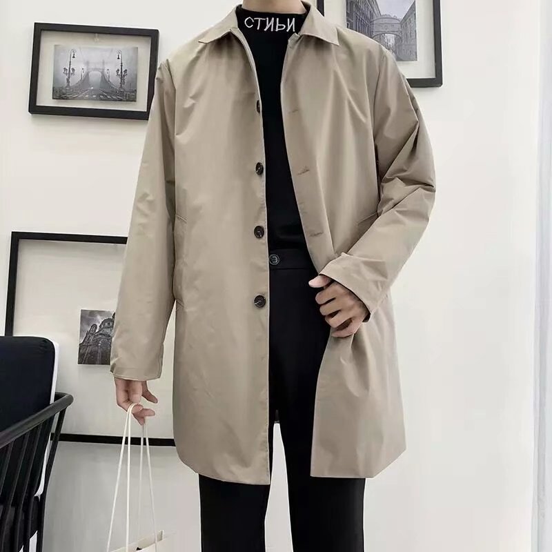 Trenchcoat Herre Mellemlang Forår Og Efterår Fritid