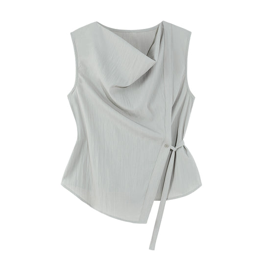Lace-up Sleeveless Shirt Women's Black Vest
