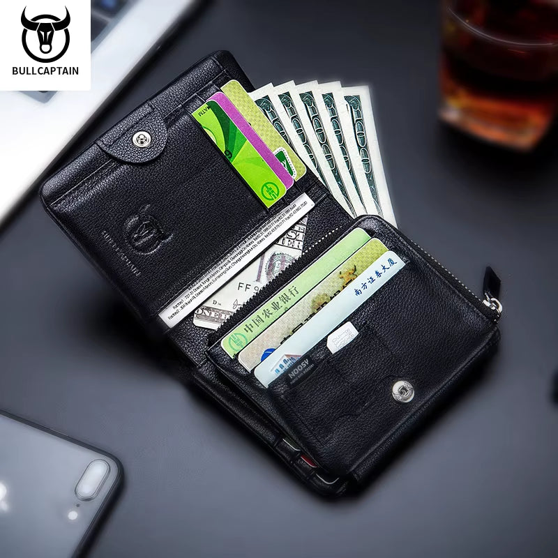 Brand Leather RFID Retro Wallet Men'S Small Zipper Wallet Card Bag Men'S Wallet Clutch