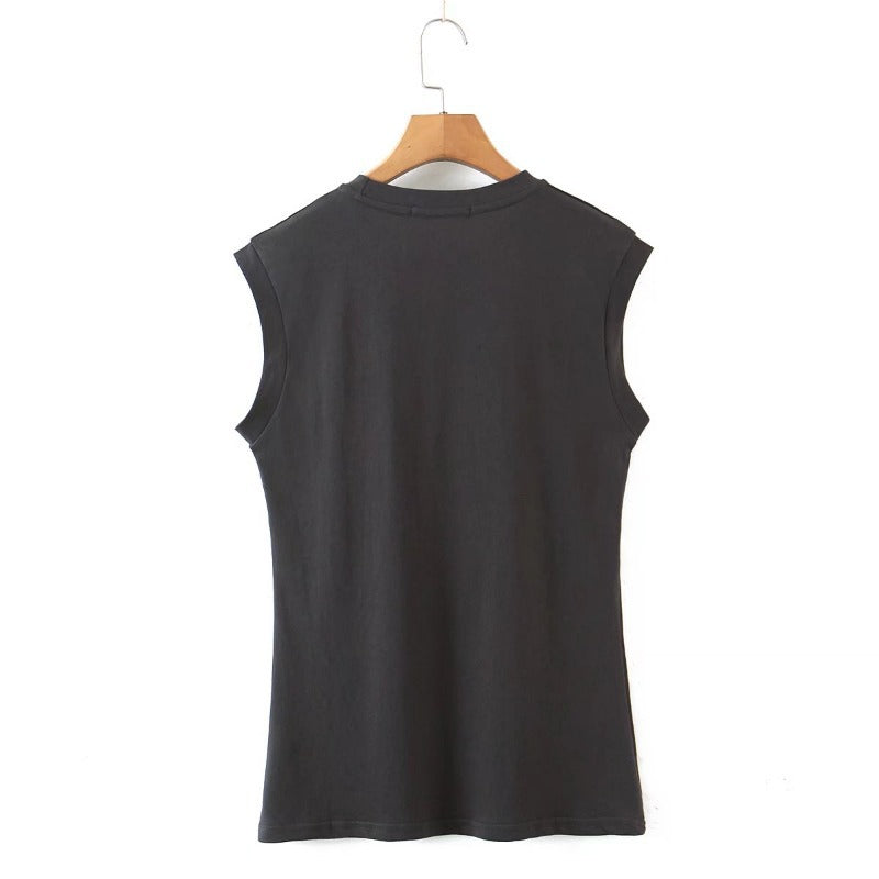 Spring New Women's Sun Flower Print Sleeveless T-Shirt