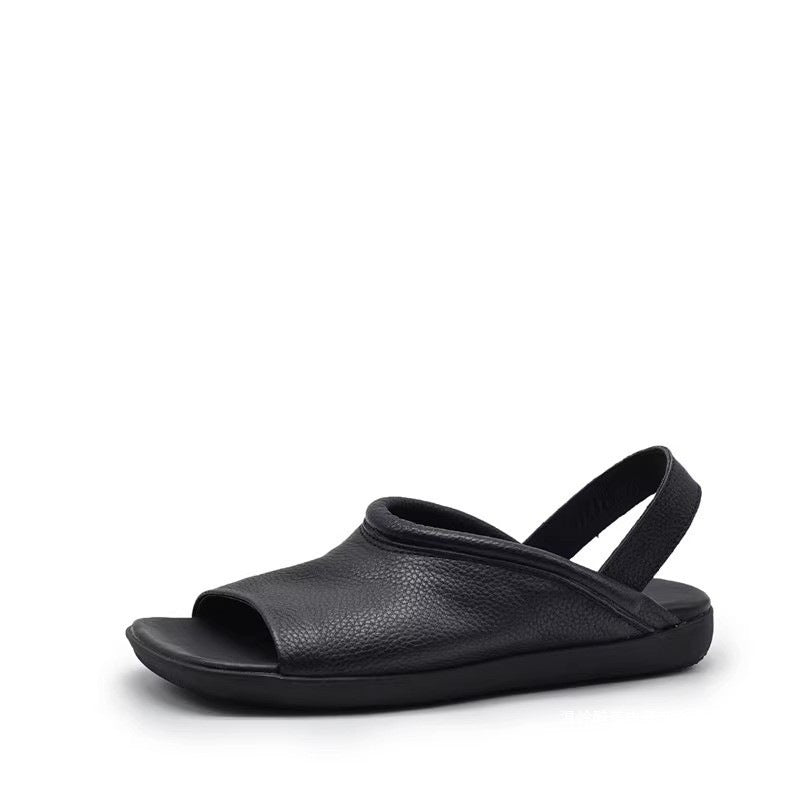 Soft-leather Square-toe Flat-heeled Womens Open-toe Roman-style All-match Beach Sandals For Outdoor Wear