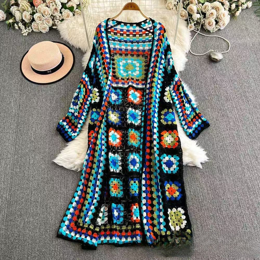 Sweet Heavy Industry Color Woven Crochet Loose Slim Long Sleeve Sweater
