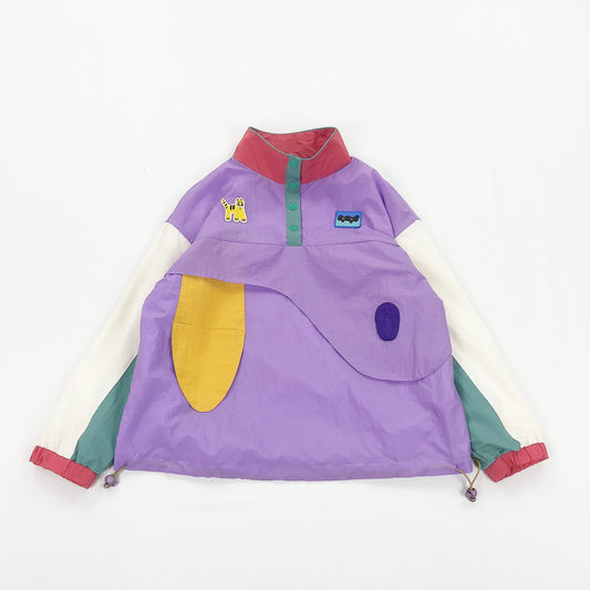 Strange Girl Design Sense Color Matching Little Lion Patch Stand Collar Pullover Jacket