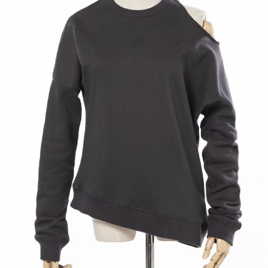 American Retro Dark Gray Chic Hair Circle Round Neck Hoodie