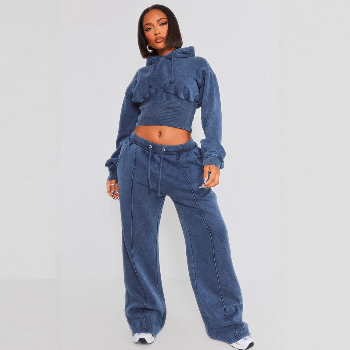 Hooded Drawstring Sweatshirt And Lace-up Pants Two-piece Set