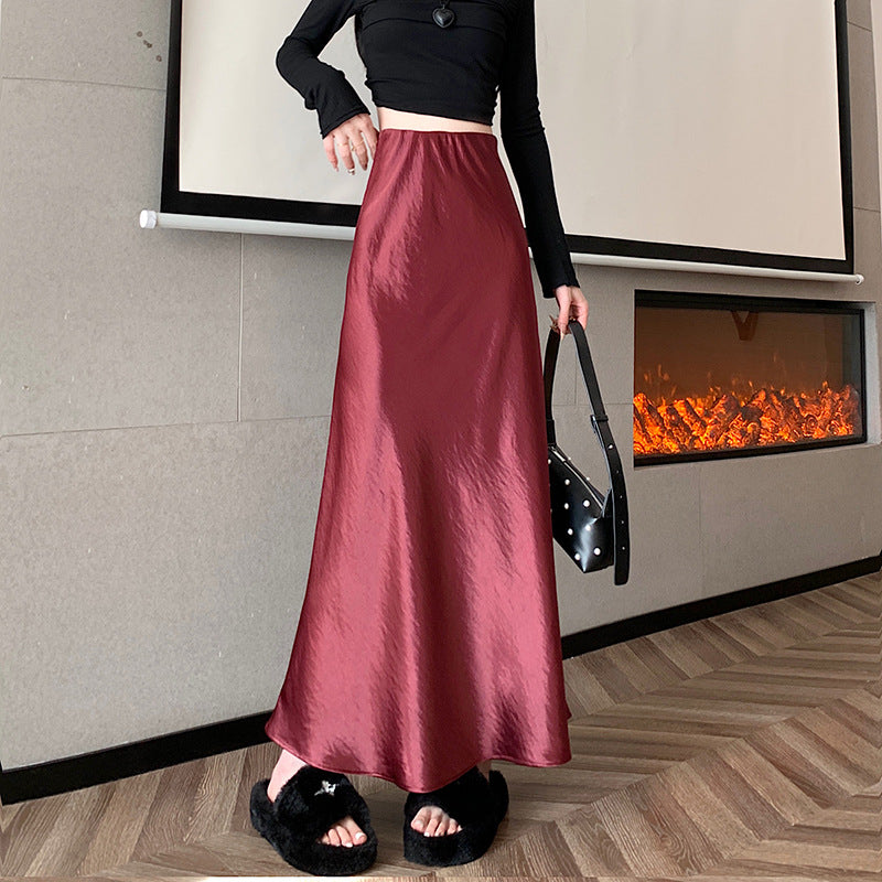 Skirt Womens Autumn High-Waisted Slimming A-Line Skirt