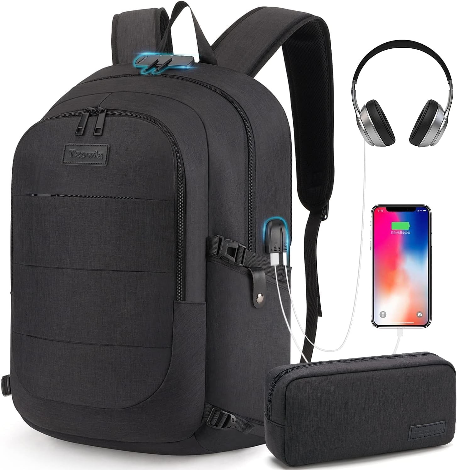 Laptop Backpack,Backpack for Men & Women,Slim Durable Water Resistant Anti-Theft Travel Backpack with USB Charging/Headphone Port and Lock 15.6 Inch Computer Backpacks Gift-Glod