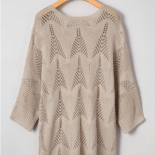 Female Leisure Hollow Out Parchment Hollow Sleeve Casual Sweater