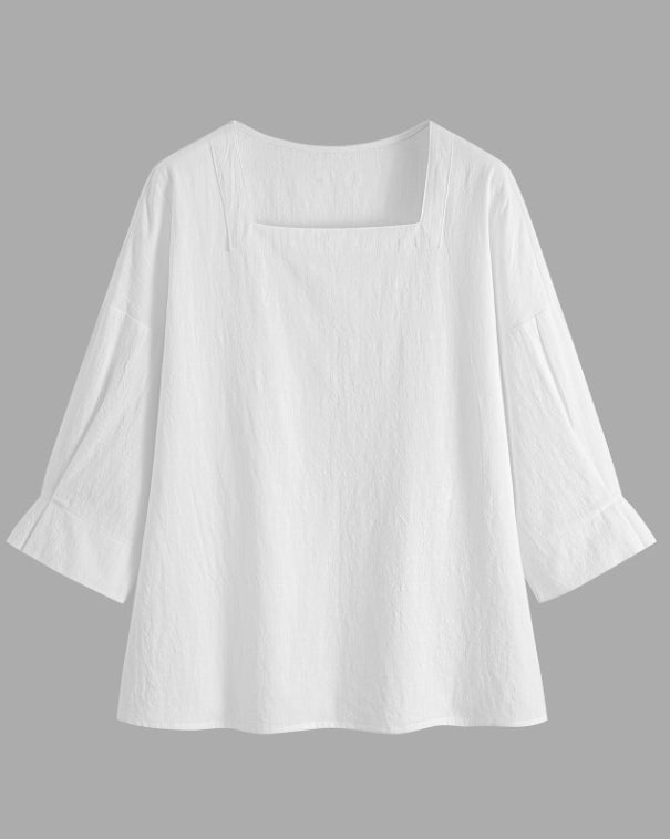 Løs ensfarvet firkantet udskæring halvlangærmet pullover