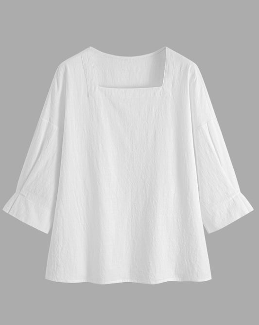 Løs ensfarvet firkantet udskæring halvlangærmet pullover