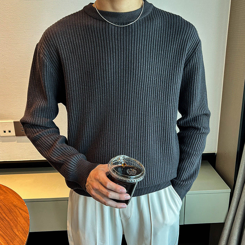 Let Modne Mænds Ribstrikkede Rundhalsede Sweater Til Efterår Og Vinter
