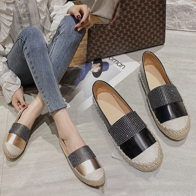 Flat-bottomed Bright Diamond Linen Woven Foreign Trade Large Size Single Shoes