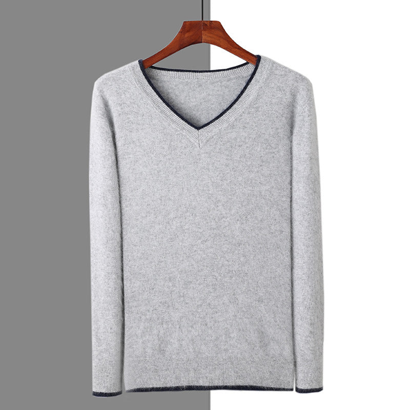Herre Pullover V-hals Løs Farve Matchende Plus Size Termo Sweater