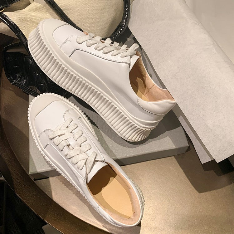 Casual Thick-soled Round Toe Lace-up Sneakers Biscuit Shoes