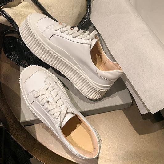 Casual Thick-soled Round Toe Lace-up Sneakers Biscuit Shoes