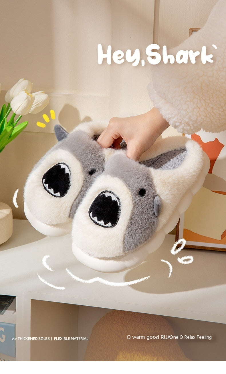 Cartoon Shark Cotton Slippers Winter Home Non-slip Indoor Plush Warm