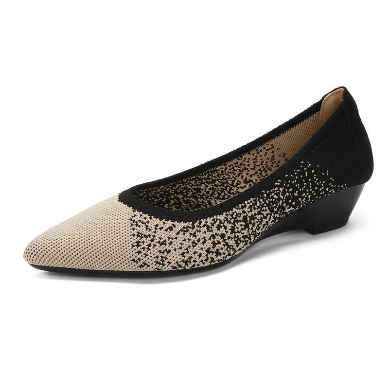 Soft Bottom Woven Pointed Toe Wedge Flyknit Pumps Breathable Flat Women's Shoes