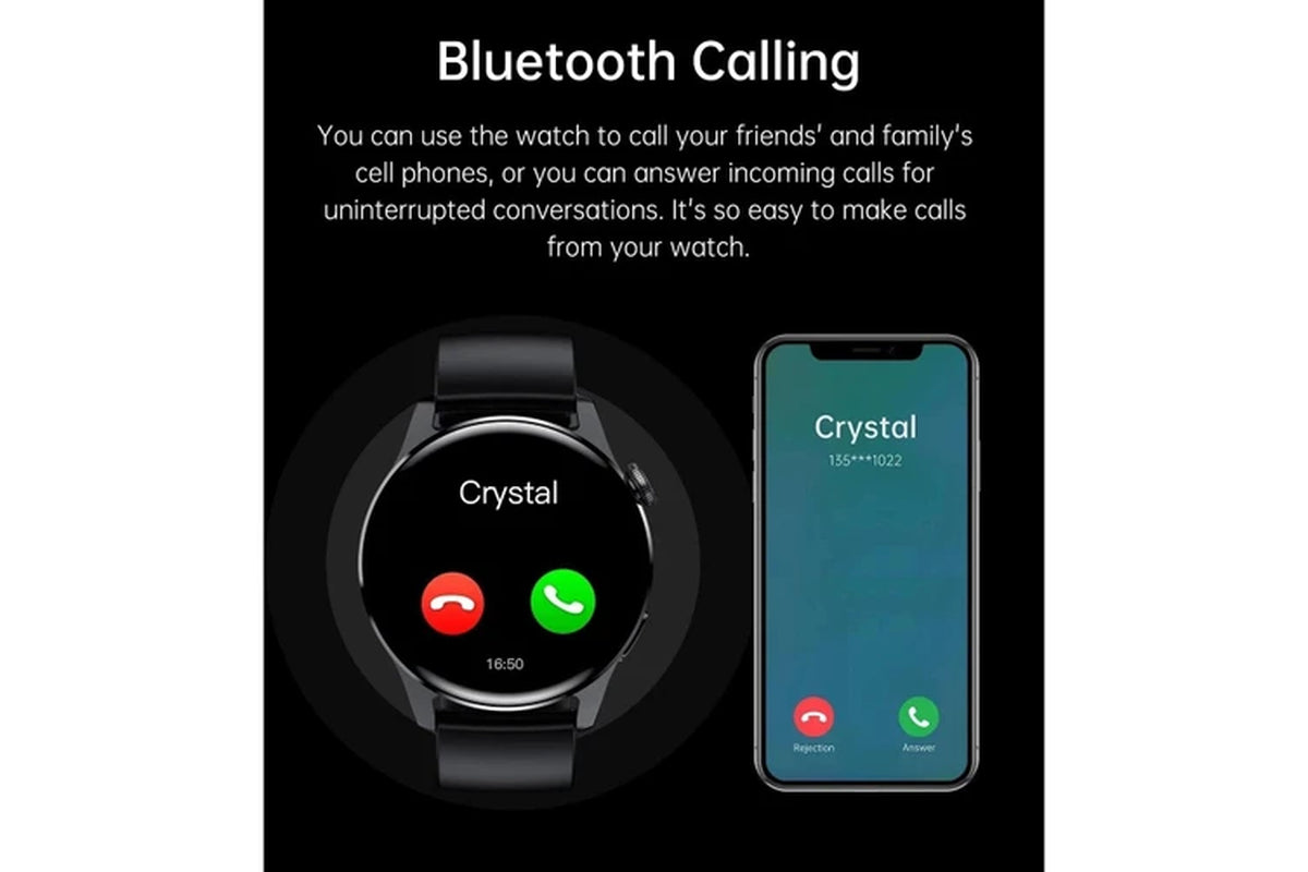 New for HUAWEI Smart Watch Men Waterproof Sport Fitness Tracker Weather Display Bluetooth Call Smartwatch for Android IOS - Mesh Belt BLACK