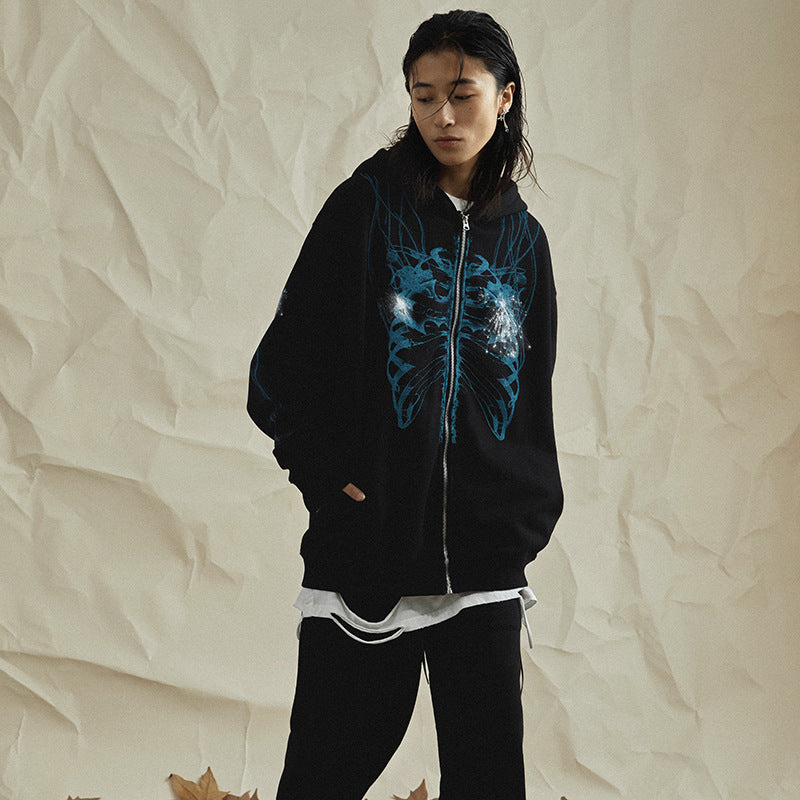 Dark Print High Street Hooded Fleece Zip-Up Sweatshirt